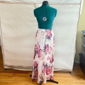 Floral Print Maxi Chiffon Skirt With Elastic Waist